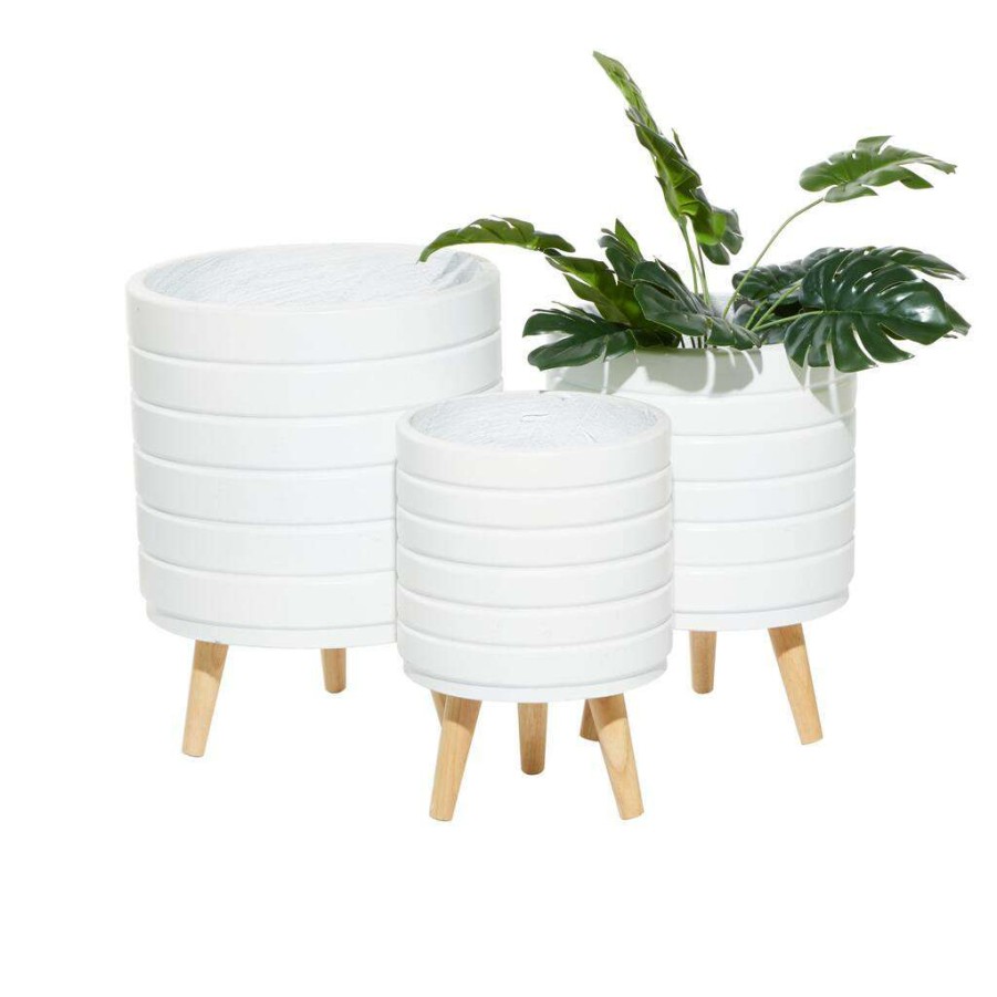 Floral * | Discount Cosmoliving By Cosmopolitan Set Of 3 White Mgo Planter 14 , 16 , 18