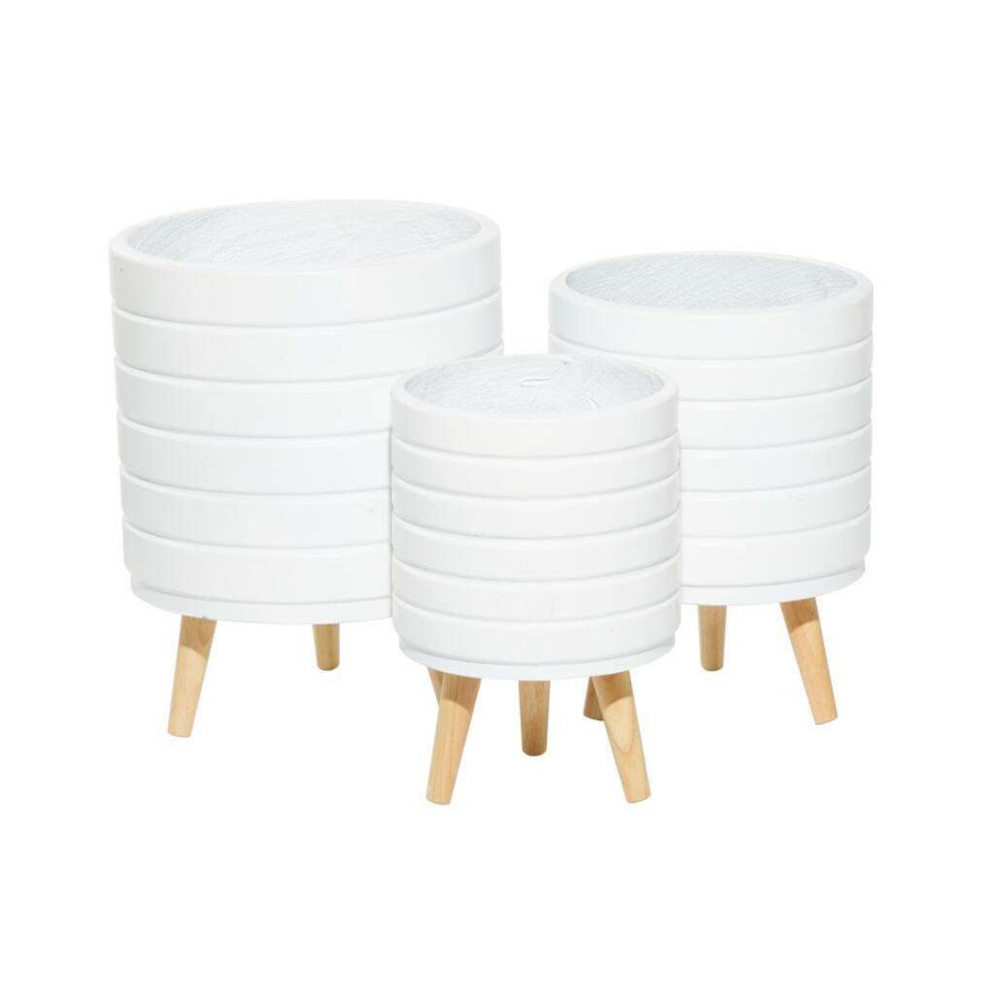 Floral * | Discount Cosmoliving By Cosmopolitan Set Of 3 White Mgo Planter 14 , 16 , 18