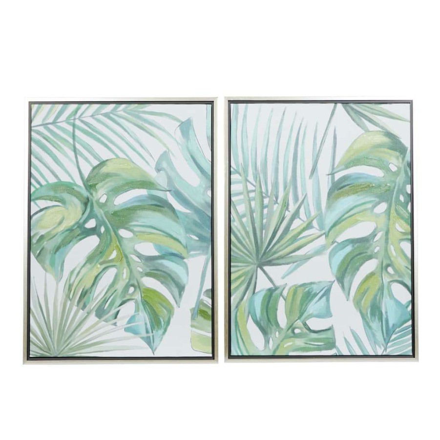 Home & Decor * | Coupon Cosmoliving By Cosmopolitan Set Of 2 Green Canvas Wall Art 24 , 32