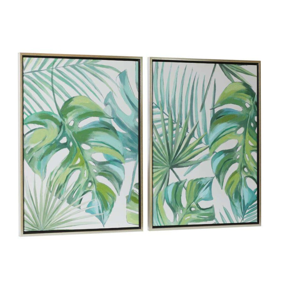 Home & Decor * | Coupon Cosmoliving By Cosmopolitan Set Of 2 Green Canvas Wall Art 24 , 32