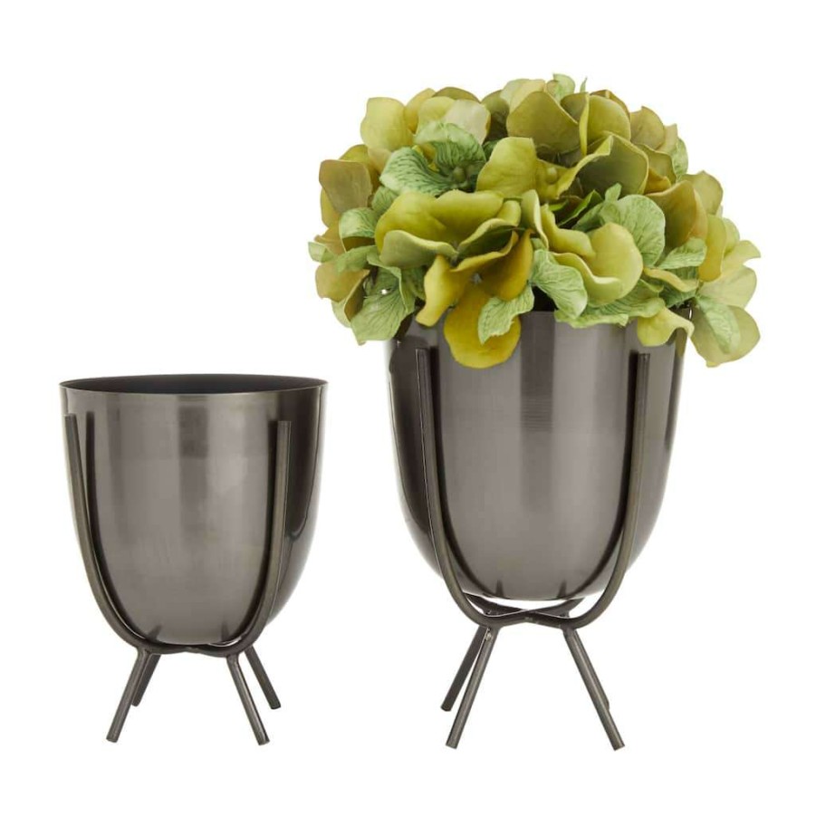 Home & Decor * | Cheap Grey Contemporary Planter, Set Of 2 4 , 5 By Cosmoliving By Cosmopolitan