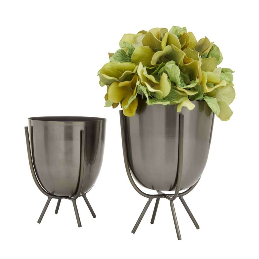 Home & Decor * | Cheap Grey Contemporary Planter, Set Of 2 4 , 5 By Cosmoliving By Cosmopolitan