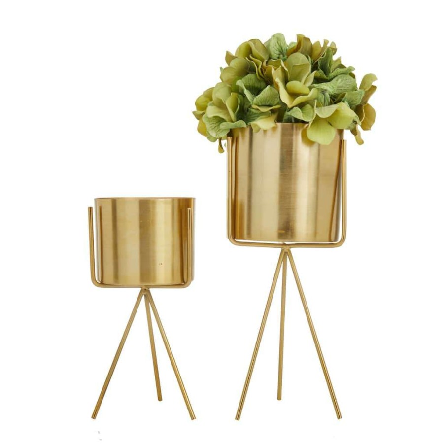 Home & Decor * | Brand New Gold Contemporary Planter, Set Of 2 12 , 9 By Cosmoliving By Cosmopolitan