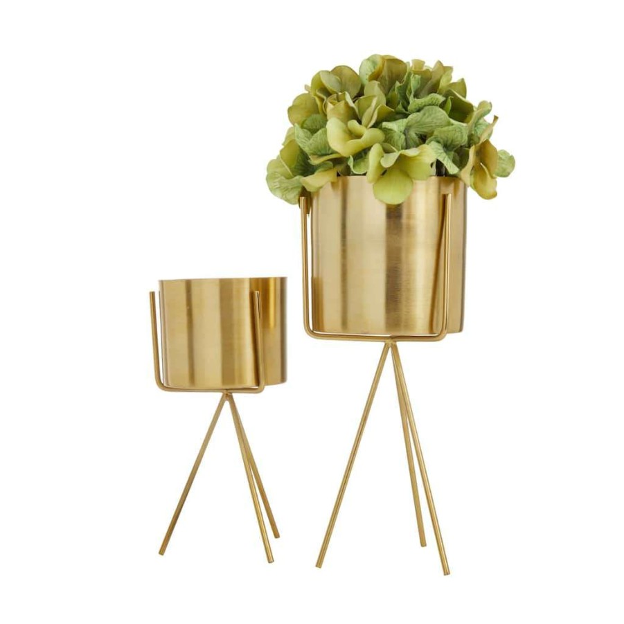 Home & Decor * | Brand New Gold Contemporary Planter, Set Of 2 12 , 9 By Cosmoliving By Cosmopolitan