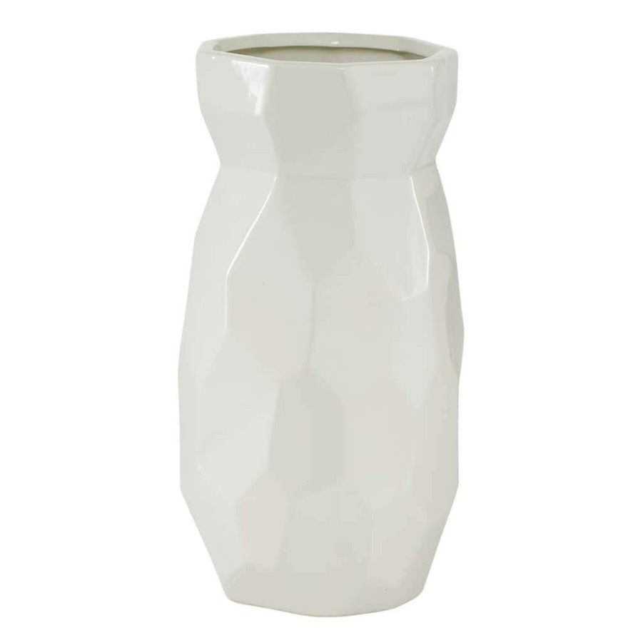 Floral * | Top 10 Cosmoliving By Cosmopolitan White Ceramic Modern Vase, 12 X 6 X 6