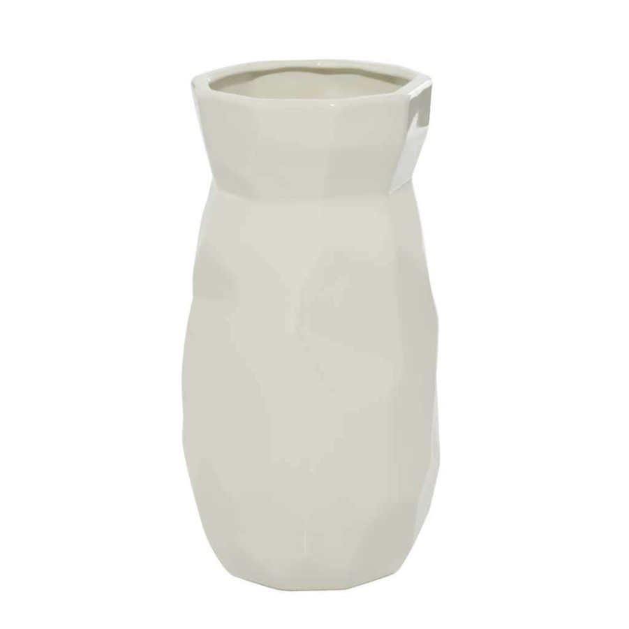 Floral * | Top 10 Cosmoliving By Cosmopolitan White Ceramic Modern Vase, 12 X 6 X 6