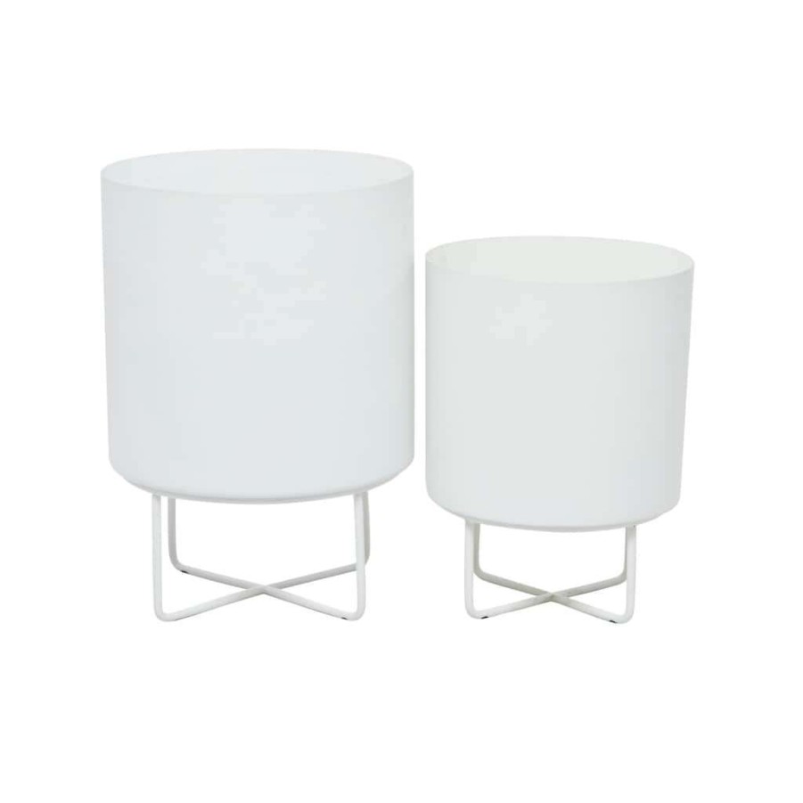 Home & Decor * | Best Reviews Of White Modern Planter, Set Of 2 16 , 13 By Cosmoliving By Cosmopolitan