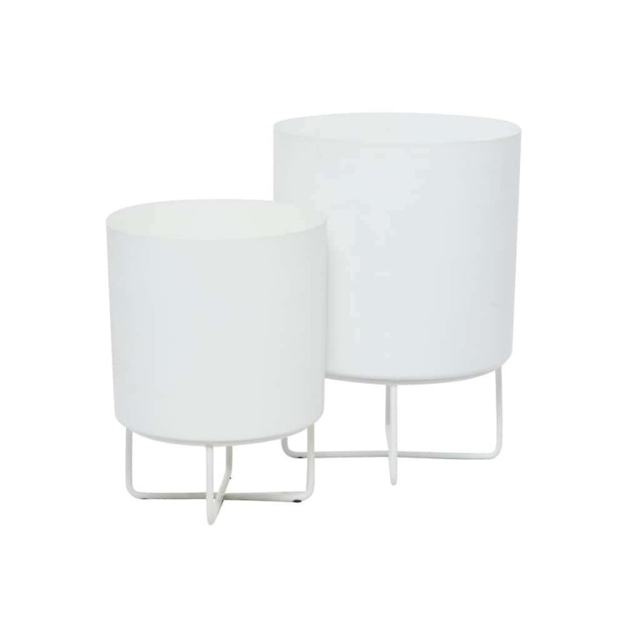 Home & Decor * | Best Reviews Of White Modern Planter, Set Of 2 16 , 13 By Cosmoliving By Cosmopolitan