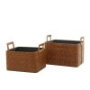 Storage * | Best Sale Brown Leather Handmade Storage Basket With Handles Set By Cosmoliving By Cosmopolitan