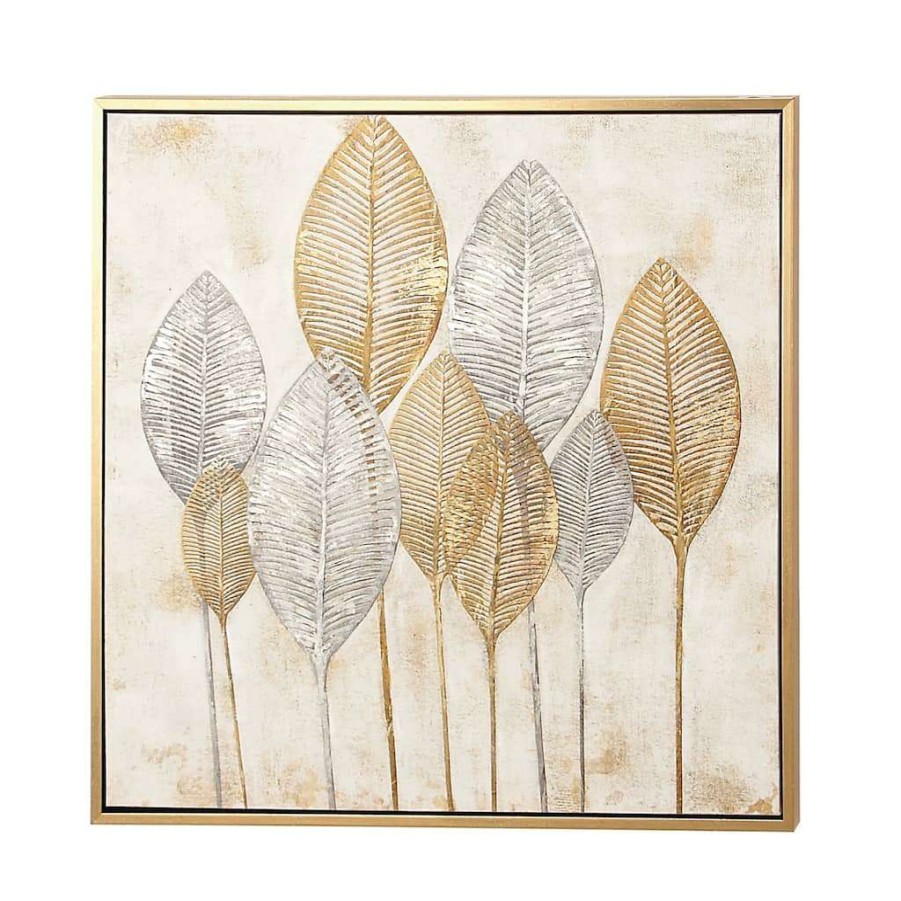 Home & Decor * | Cheapest Cosmoliving By Cosmopolitan Gold & Silver Leaf Framed Wall Art