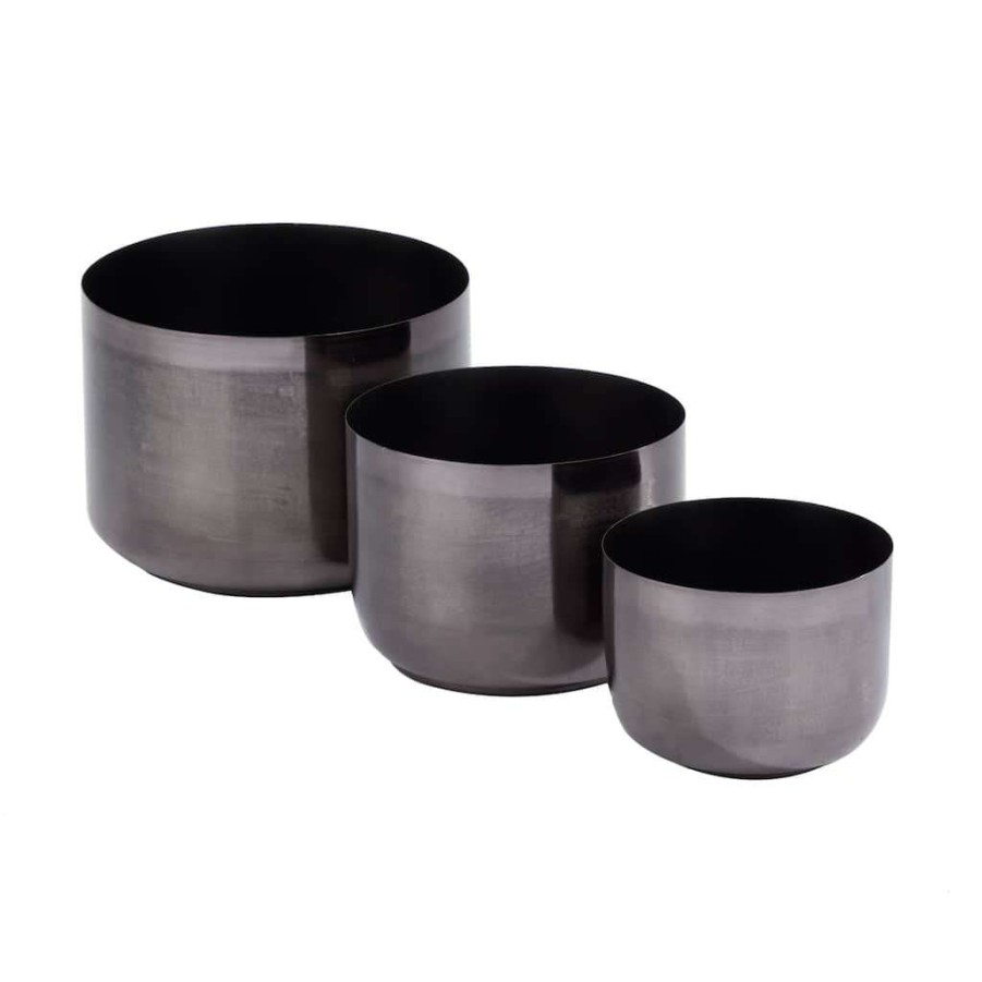 Floral * | Best Deal Cosmoliving By Cosmopolitan Set Of 3 Black Iron Modern Planter, 9 X 12 X 12