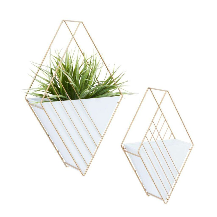 Floral * | Best Sale Cosmoliving By Cosmopolitan Set Of 2 White Iron Contemporary Planter, 17 X 10 X 5