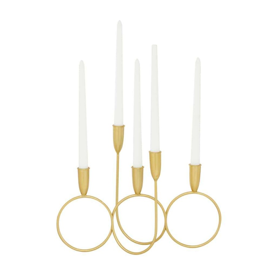 Home & Decor * | Top 10 Cosmoliving By Cosmopolitan Gold Metal Contemporary Candelabra, 11 X 15 X 5