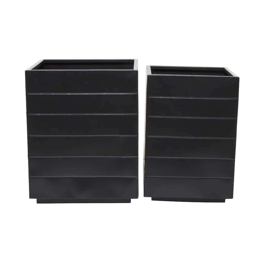 Home & Decor * | Brand New Black Modern Planter, Set Of 2 17 , 15 By Cosmoliving By Cosmopolitan