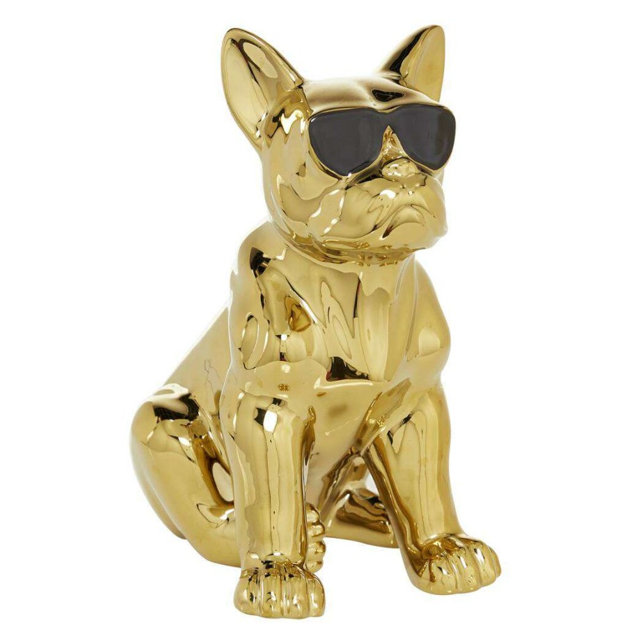 Home & Decor * | Best Pirce Cosmoliving By Cosmopolitan Gold Ceramic Glam Sculpture, Dog 12 X 6 X 10