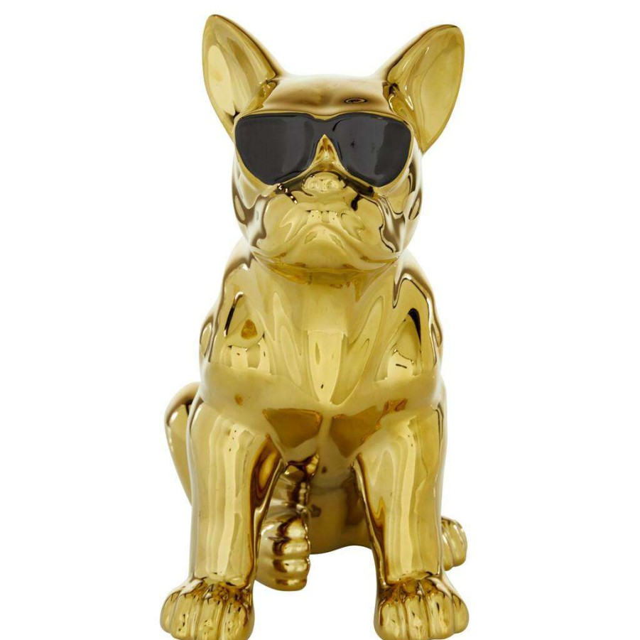 Home & Decor * | Best Pirce Cosmoliving By Cosmopolitan Gold Ceramic Glam Sculpture, Dog 12 X 6 X 10