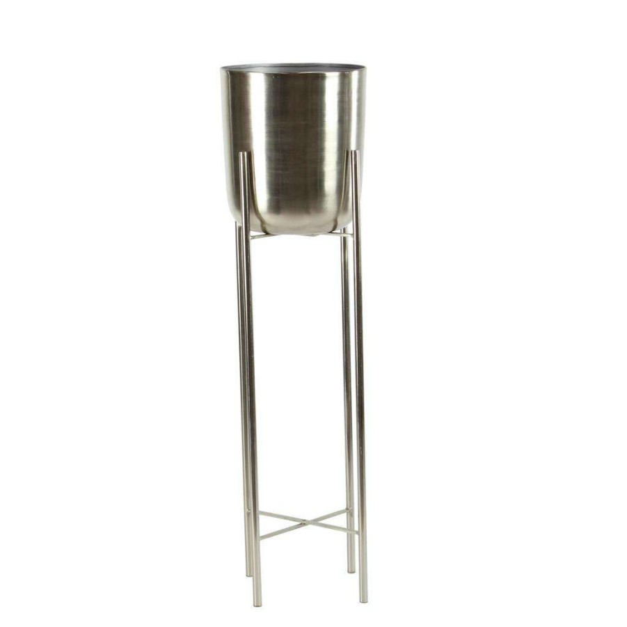 Floral * | Deals Cosmoliving By Cosmopolitan Silver Metal Tall Glam Planter Set